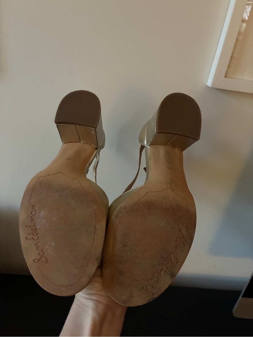 Metallic Gold Block Heel Sandals - Women - Picture 5 of 6